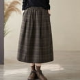 thumbnail image 6 of DHFJKG Womens Skirts Plaid Pleated Midi Long Skirt A-line Elastic Waist Autumn Winter Tartan Soft Skirt, 6 of 6