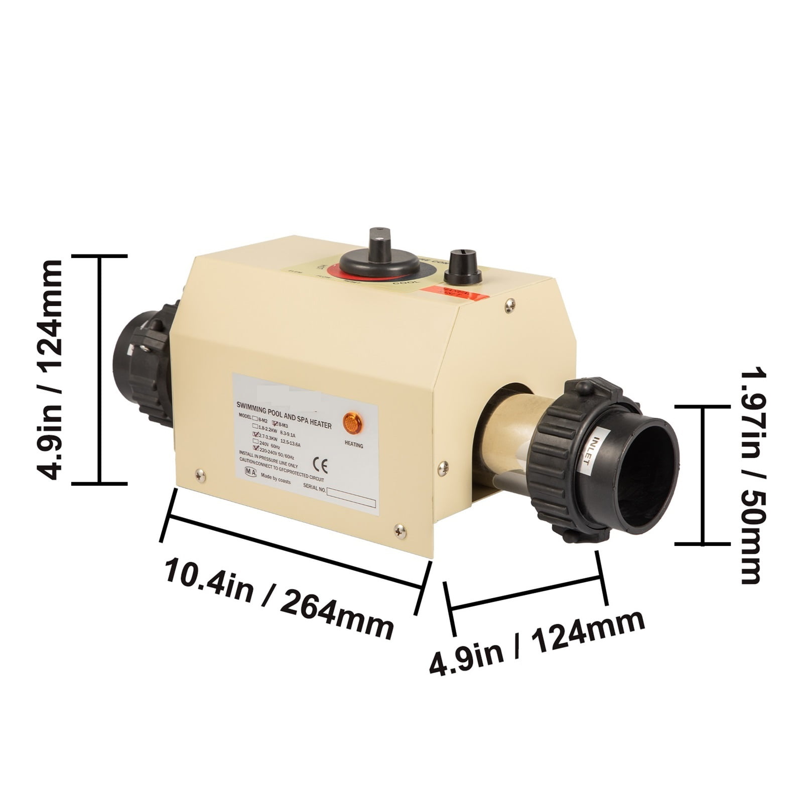 2KW Mini Electric Water Heater Thermostat Swimming Pool Heater Bathtub SPA Bath For Massage Hot Tub & Heating ,Efficient Heating
