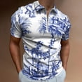 thumbnail image 2 of Blue Chinoiserie Toile Men Zipper T-shirt Summer Casual Short Sleeve T-shirt Top, 2 of 7