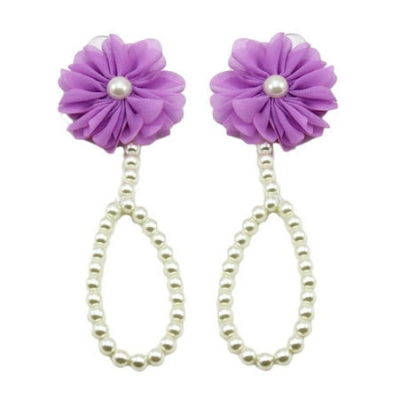 

〖CFXNMZGR〗Anklet For Women Barefoot Foot Sandals Pearl Toddler 1Pair Flower Pp Chiffon Beach Anklet