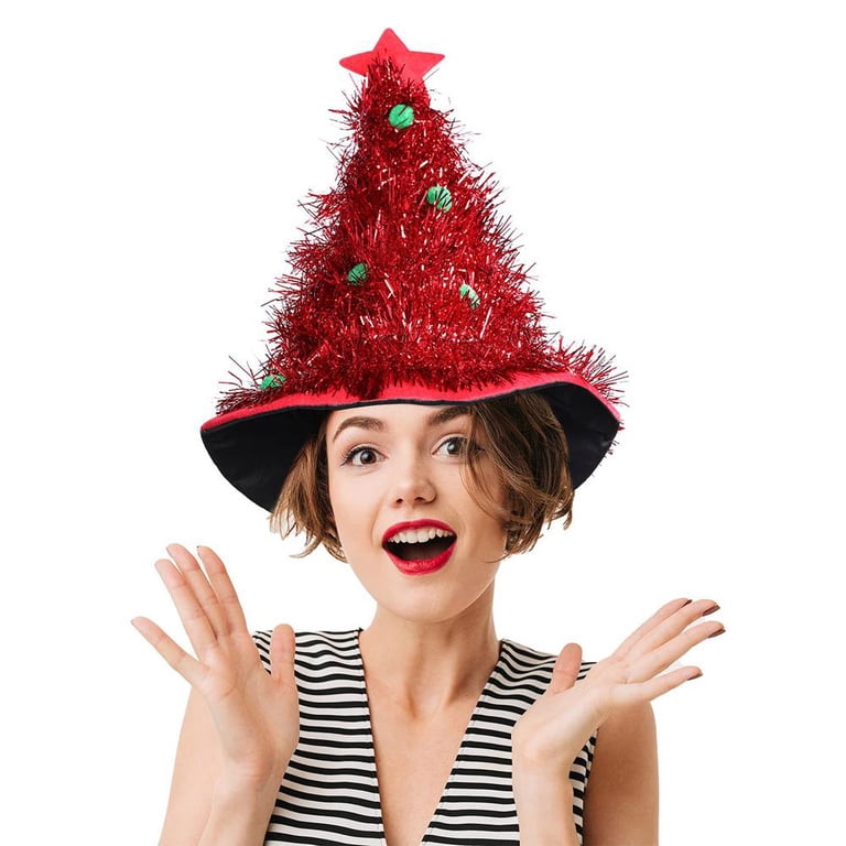 christmas fancy dress hats 2 Pieces Christmas Hats Christmas Tree Tinsel Hats Xmas Tree Hat Costume  Accessories Red Green Glitter Christmas Hats for Christmas Costume Adults  and
