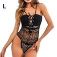 thumbnail image 1 of Encantador Body de encaje para mujer Ropa interior de malla con vendaje en V profundo, Negro, L Inevent XX000221-06, 1 of 7