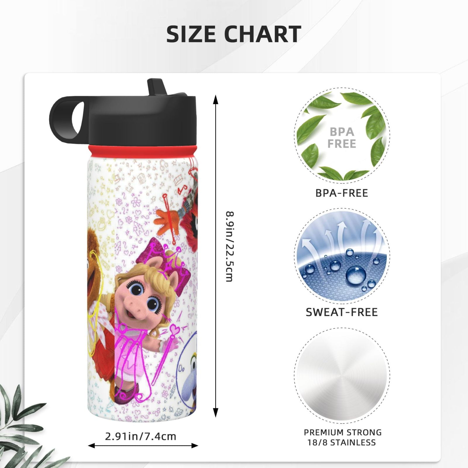 muppet babies Kids Insulated Water Bottle With Straw - 18 Oz Stainless Steel Double Wall Vacuum Cup, Leakproof, Bpa Free, Suitable For Boys And Girls
