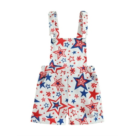 

KelaJuan Kids Girls Boys Overall Shorts Stars Print Rolled Hem Summer Jumpsuit with Pockets