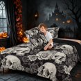 thumbnail image 4 of Homewish Halloween Sugar Skull Full Size Comforter Sets, Vintage Flower Bedding Comforter Set, Gray Black White, Black Reversible, 3-Piece 1 Comforter and 2 Pillowcases, 4 of 6