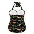 thumbnail image 3 of FKELYI Cute Dinosaur Grass Print One Piece Swimsuit Women's Cosy Swimwear with Halter Strap Bathing Suit with Soft Pad Breathable Monokini for Ladies Swimming Surfing, 2XL, 3 of 6