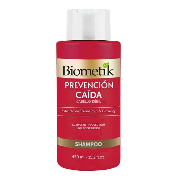 Shampoo Biometik prevención caída cabello débil trébol rojo y ginseng 450 ml