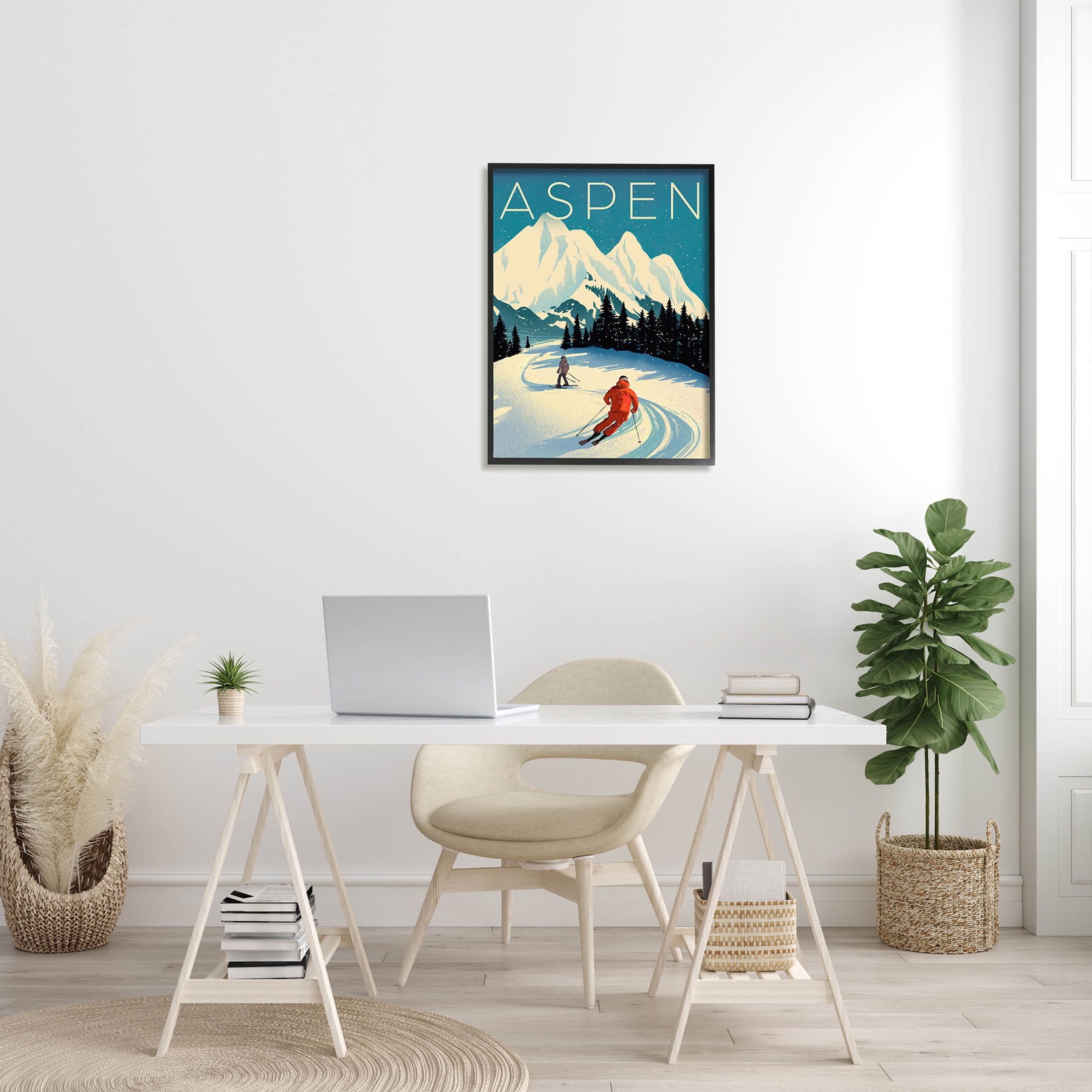 Stupell Industries Aspen Winter Ski Scene Graphic Art Black Framed Art Print Wall Art, Design by Ziwei Li