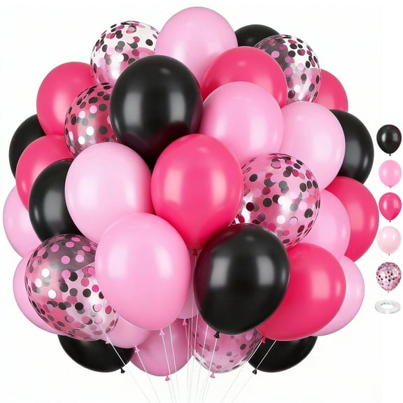 12 Inch Hot Pink Black and Pastel Pink Balloons for Birthday Baby Bridal Shower Wedding Party Decorations