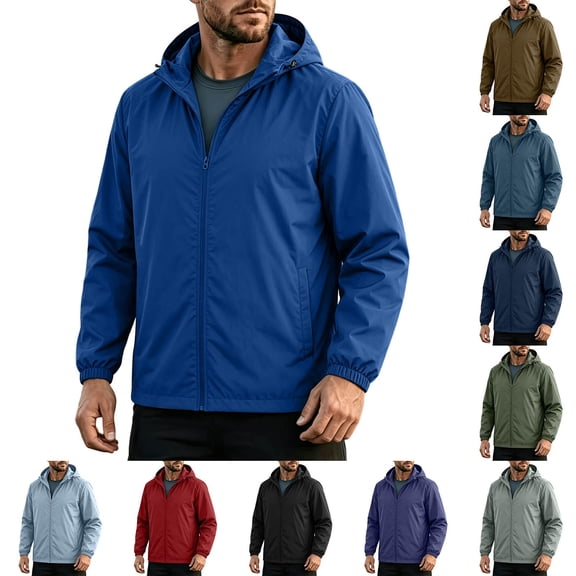 Miqool Windbreaker for Men Lightweight Water Repellent Lightweight Packable Zip Up Hooded Rain Jacket with Pockets for Running Hiking Cycling Travel