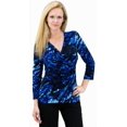 thumbnail image 1 of Women's Solid/Print V Neck 3/4 Sleeve Knit Front Drape Wrap Jersey Tops Side Shirring Blouse&nbsp;( Ocean prints), 1 of 8