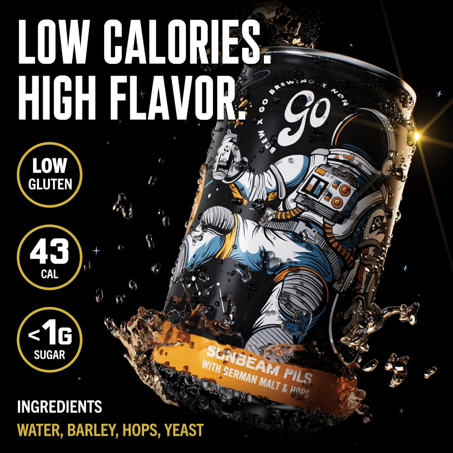 Go Brewing Non-Alcoholic Beer – Alcohol Alternative Craft Beer, Low-Calorie Light Brew and Floral Profile – Smooth, Floral NA Beer with Bold Finish – 12oz (12-Pack) Suspended in a Sunbeam Pils