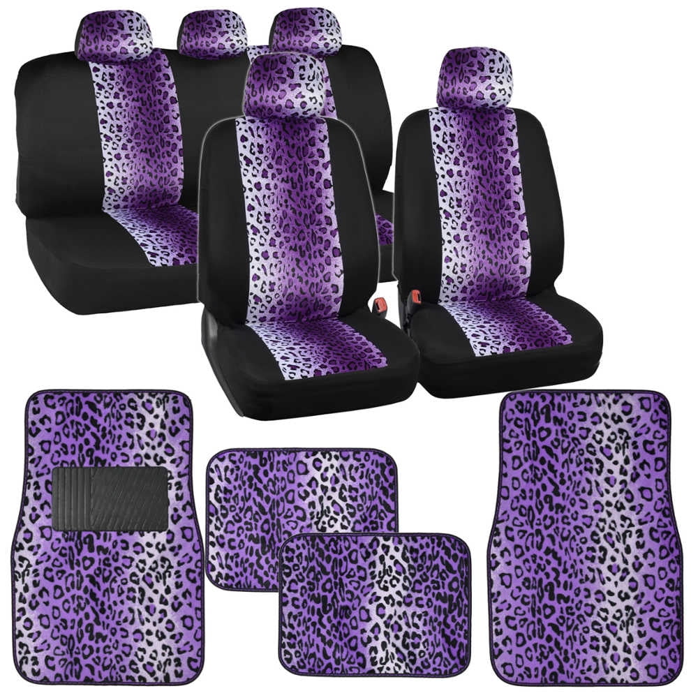BDK Leopard Car Seat Covers with Floor Mats, Animal Prints 2Tone Split