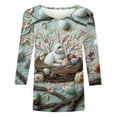 thumbnail image 4 of Women's Easter Shirt With Playful Egg Print T-Shirt 3/4 Sleeve Light Green XL, 4 of 5
