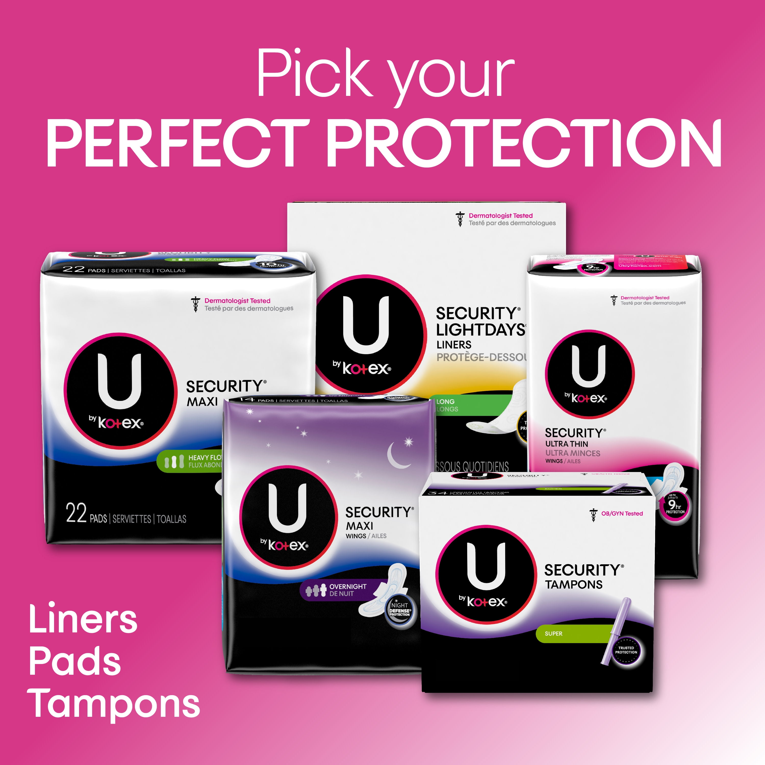 U by Kotex Security Ultra Thin Pads with Wings, Overnight