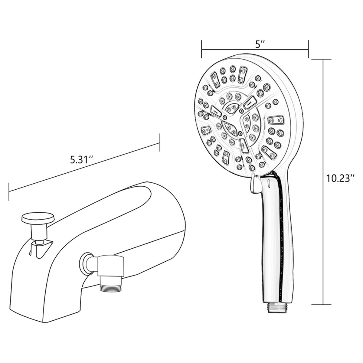All Metal Bathtub Faucet with 9 Spray Modes, Chrome Finish Tub Faucet with Built-in Diverter & Universal Adapter Fittings