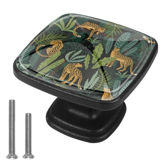 4 Pcs Cabinet Handle Drawer Pulls Grass Leopard Knobs with Screws Square Furniture Office Cabinet Knob Decoration