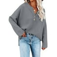 thumbnail image 5 of Button Up Henley Neck Sweaters for Women Pullover Fall Winter Loose Long Sleeve Casual Knitwear Tops, 5 of 5