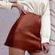 thumbnail image 3 of Falda mini de corte A y cintura alta para mujer: con cinta de raso, cierre de cremallera, forrada, versátil para looks informales y de fiesta., 3 of 7
