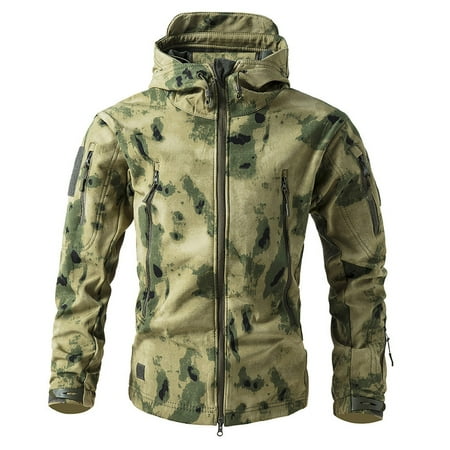 YDDIAN Men s Tactical Softshell Jacket Waterproof Fleece Hooded Hunting Coat Earthy Yellow 3XL