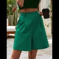 thumbnail image 4 of Pantalones Cortos de Verano para Mujer, con Cintura Elástica, Pierna y Hasta la Rodilla, con Bolsillos, Color Verde S, 4 of 9