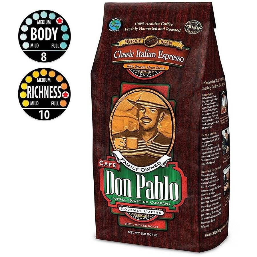 Cafe Don Pablo Classic Italian Espresso Dark Roast Whole Bean Coffee