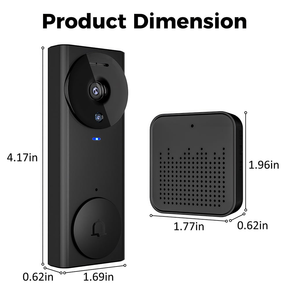 PEPWELL HD Wireless Doorbell Camera with Night Vision - 2-Way Audio, 120° Wide-Angle, 2.4GHz WiFi Smart App Control, Rechargeable 1200mAh Battery for Home Security
