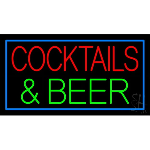 Cocktails And Beer LED Neon Sign 20 x 37 - inches, Clear Edge Cut Acrylic Backing, with Dimmer - Bright and Premium built indoor LED Neon Sign for Bar decor.