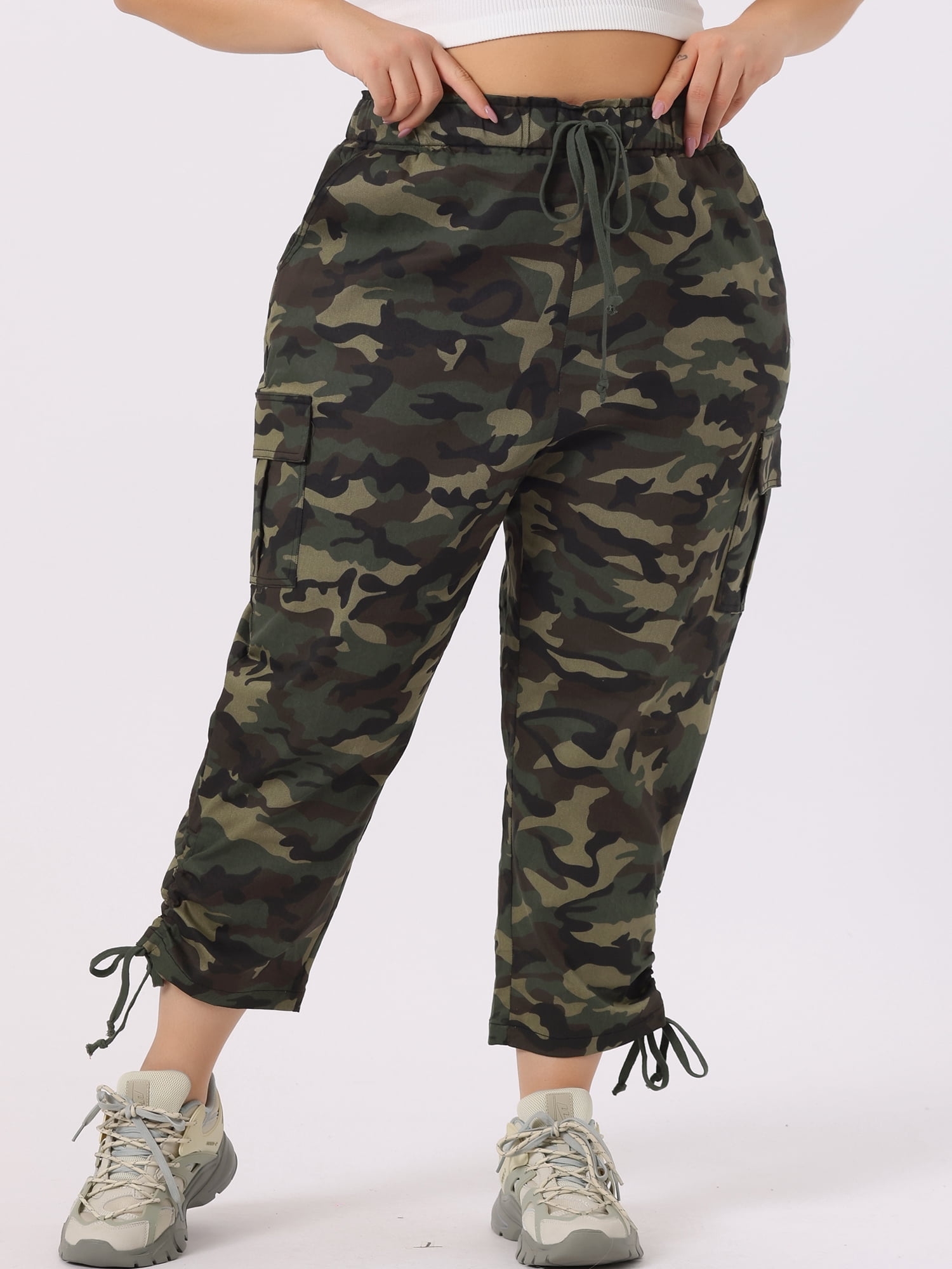 DARING DIVA Women's Plus Size Drawstring Elastic Waist Cargo Pants 5X Camouflage