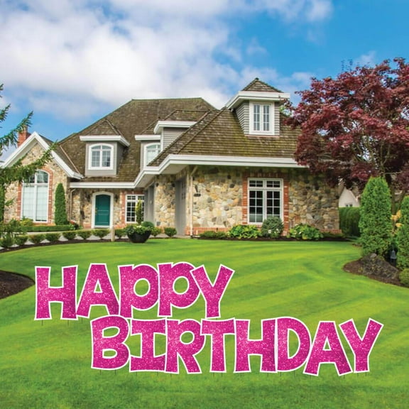 Pink Sparkle 24" Tall KG Happy Birthday Yard Decoration Set - KG - 13 Pc Set