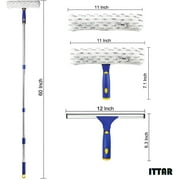 ITTAR 60 Window Squeegee with Long Handle, Glass Cleaning Tool Rubber Squeegee Cleaner Tool