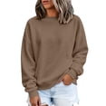 thumbnail image 4 of Womens Crewneck Sweatshirts - Loose Long Sleeve Tops Fall Casual Solid Color Pullover Coffee L, 4 of 7