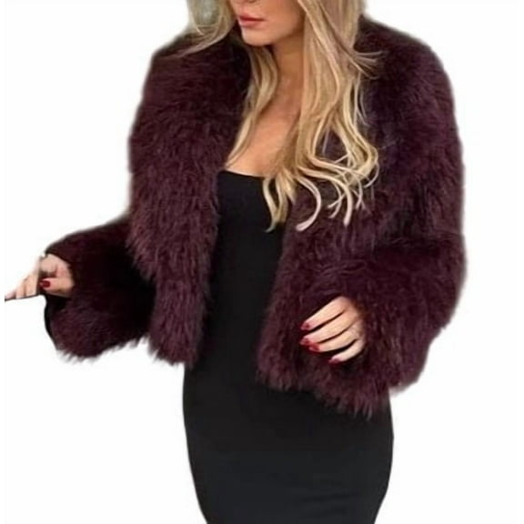 Wensltd Women's Faux-fur Jacket Long Sleeve Winter Fleece Coats Warm Outerwear Fall Clothes Red