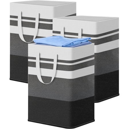 3 Pack Large Laundry Baskets, 75L Collapsible Laundry Basket, Clothes Hamper with Easy Carry Handles, Freestanding Waterproof Hamper for Laundrys Room, Bedroom, Bathroom, College Dorm