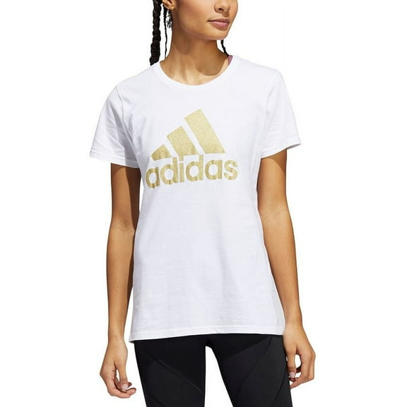 Adidas Womens Metallic Cotton Logo T-Shirt White S