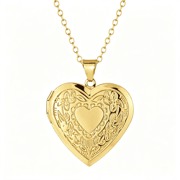 DESIGNICE Gold Heart Locket Necklace Picture Locket Necklace for Women|Vintage Flower Engraved Photo Locket Necklace Memorial Necklaces Great Gift Vintage Flower Locket Necklace