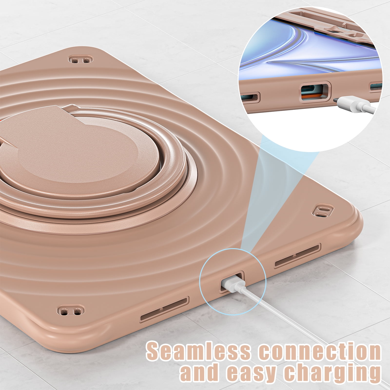 Case for Apple iPad Air 11 (2024) with Stand for Women Men, 360° Rotatable Kickstand Shoulder Strap Pencil Holder Shockproof Protective Back Cover for iPad Air 11 inch Case M2 2024, Latte