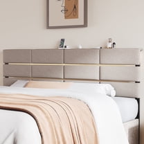 Adjustable Upholstered Headboard for King/California King, RGB LED, Charging Station, Beige