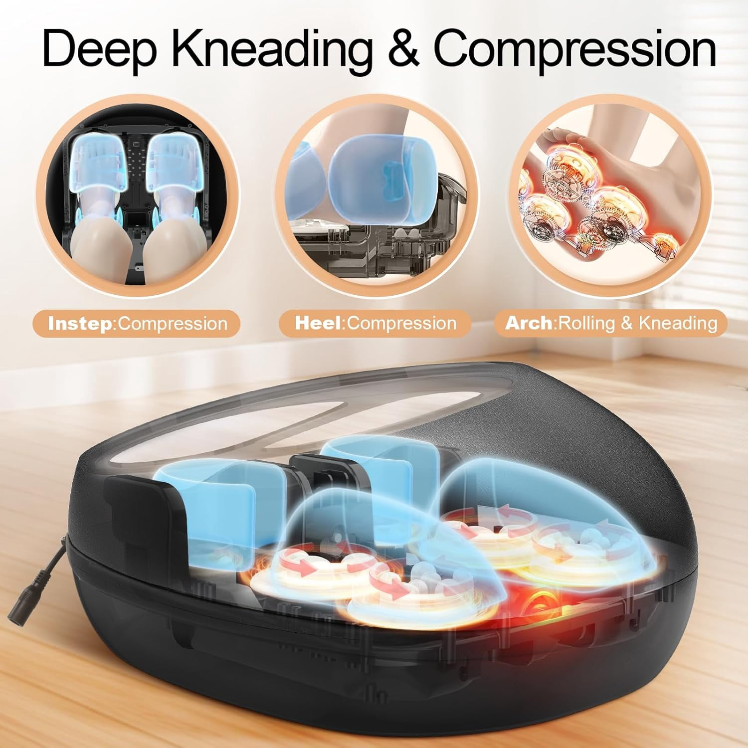Foot Massager with Heat and Compression - Deep Kneading Shiatsu Therapy for Plantar Fasciitis Relief