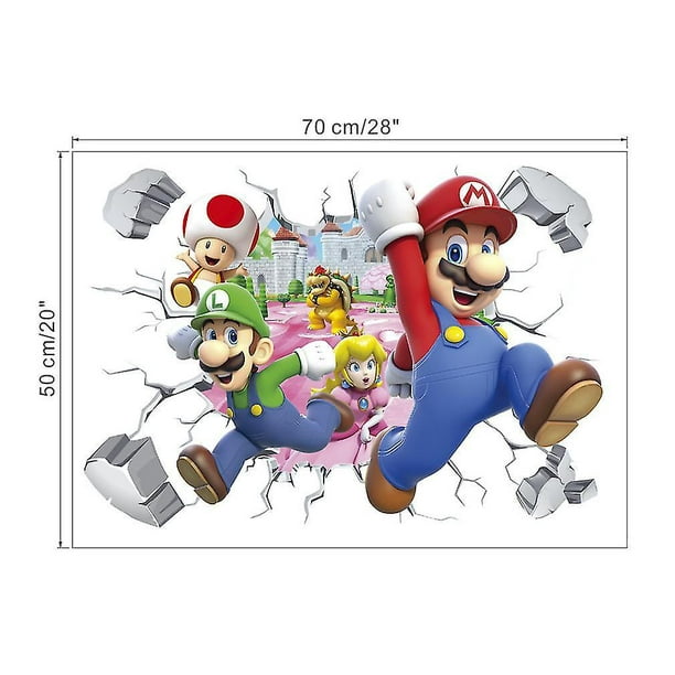 Mario Cartoon Mur Cassé Pvc Sticker Drôle 3d Stickers Muraux Couloir  Décoration Coloré Wallpap 