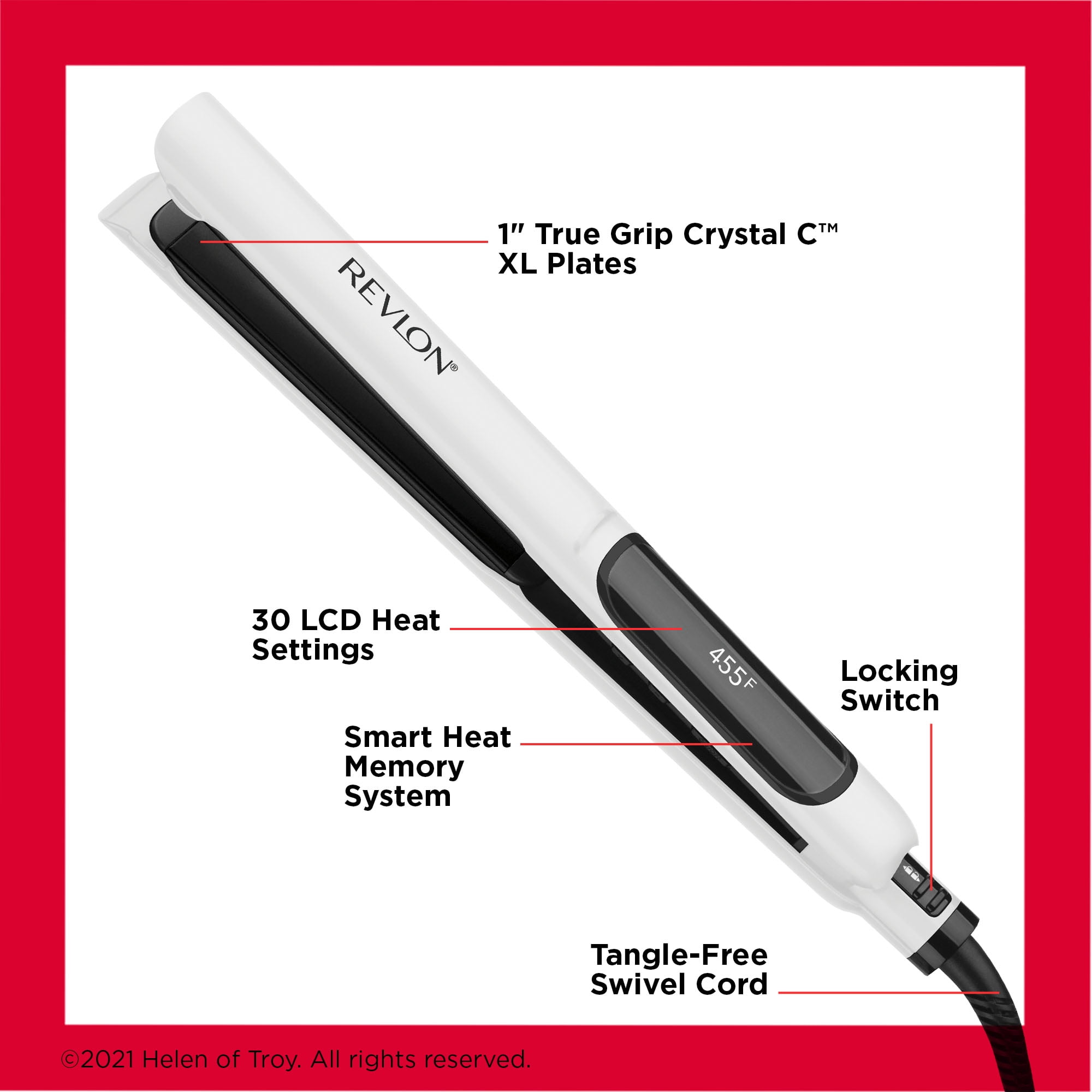 Revlon Crystal C + Ceramic 1" Digital Hair Flat Iron, White