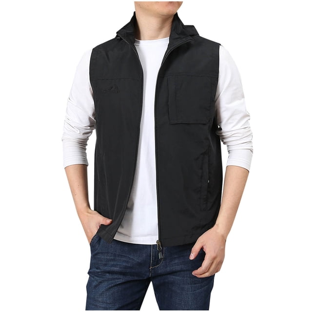 Timegard Mens Tops Plus Size Stand Collar Zipper up Casual Lightweight Outdoor Solid Color Work Travel Vests