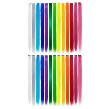 26 Pcs Colored Colorful Clip in Hair Extensions 55cm Straight Synthetic Hairpieces, Rainbow