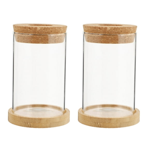 Monyance Plant Terrarium Glass Hydroponic Vases with Wooden Lid - Set of 2(2.56X2.56X3.94Inches)