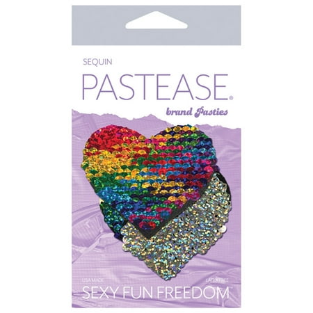 

Pastease - Nipple Pasties - Love: Rainbow & Silver Glitter Color Changing Sequin Heart ® - 3 x 2.5