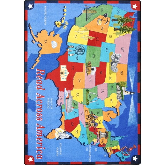 Joy Carpets Kid Essentials Read Across America 5'4" x 7'8" Area Rug in Color Multi