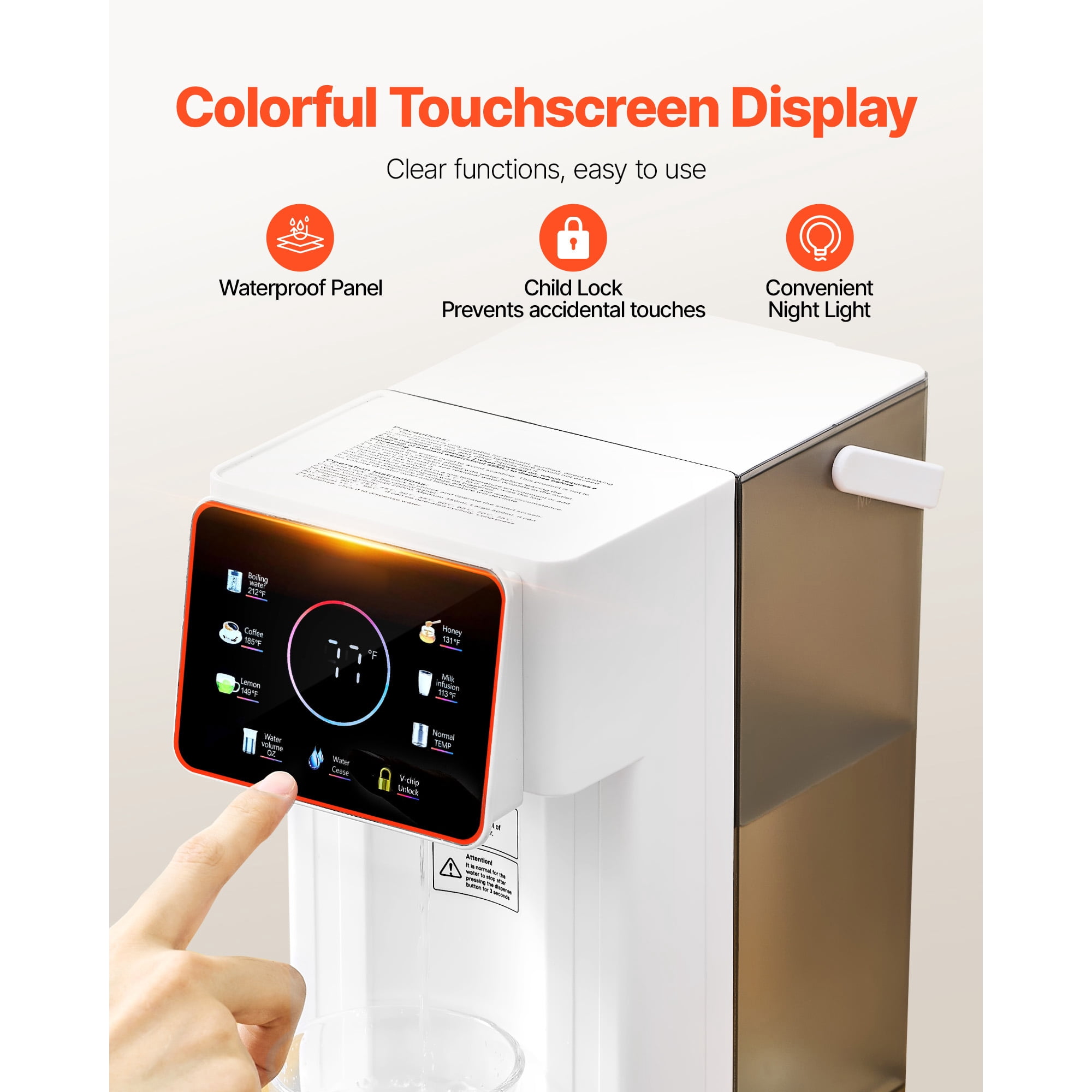 KFFKFF Countertop Instant Hot Water Dispenser with Adjustable Temperatures & Water Volumes, 101oz Detachable Tank, Rapid Heating, Touchscreen Control & Safety Lock for Home Use