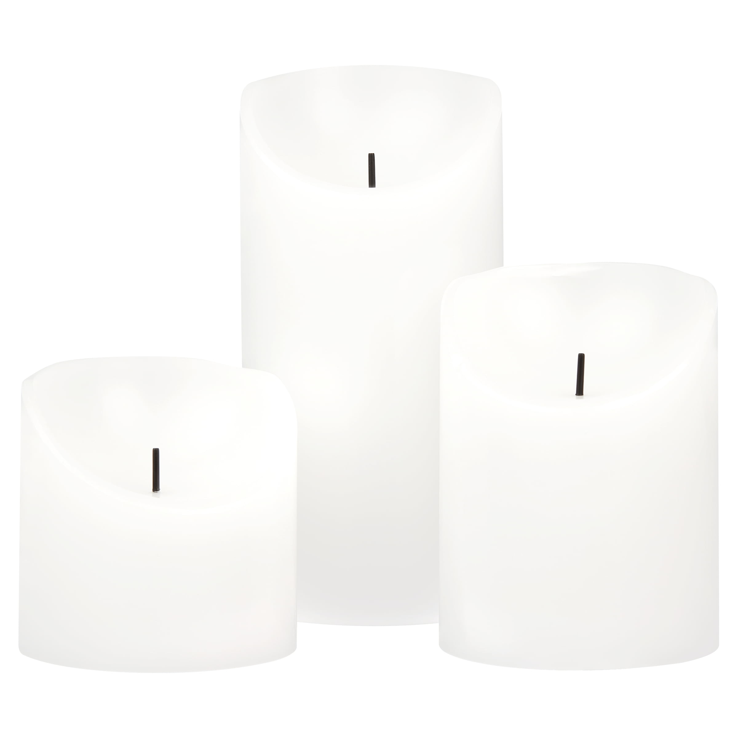 Mainstays Unscented Flameless LED Pillar Candles, White, Various Sizes, 3 Count
