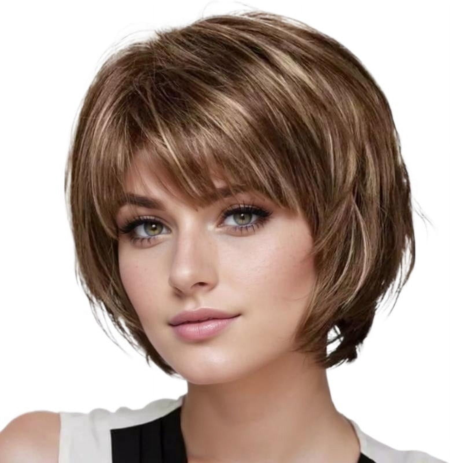 Short straight hair wig for women brown chemical fiber headband for short curly hair