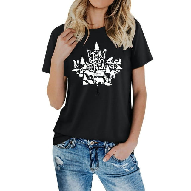 LUOGENLI Hauts d'Été à Manches 3/4 pour Femmes T-Shirt à Col Rond à Manches Point Décontractées à Imprimé Mode pour Femmes Haut Noir Taille M